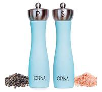 ORNA - Juego de molinillos de sal y pimienta de madera, paquete de 2 unidades, juego de molinillos de especias manuales recargables y ajustables, en caja de regalo, 21,5 cm, turquesa