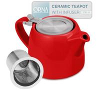 ORNA - Tetera con infusor - Tetera de cerámica de 550 ml con colador para 2 tazas - Infusor pequeño para té suelto - Tetera de hierbas con filtro para uno - Rojo