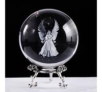 Ornalrist Figuras de ángel de la Guarda 3D grabadas de 8 cm, Bola de Cristal con Soporte Plateado, Regalo conmemorativo para Personas Especiales, decoración de ángel para el hogar (3.15 Pulgadas)