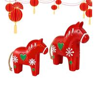 Ornamento Caballo Rojo | Juego De Figuras Decorativas De Resina De 2 Piezas | Estatuas De Tradicionales Chinas | Hogar Sala De Estudiar Para Niños | Regalo De Cumpleaños Para El Festival De Pri