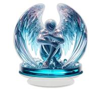 Ornamento de Mesa Preciosa decoración de ángel finamente detallada que envuelve con gracia el elegante material acrílico de estilo bohemio 1 pieza (Blue, 21x19.7cm)