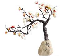 Ornamento, flor de ciruelo de invierno, estilo chino, decoración del hogar, artesanía para sala de estar, estudio, gabinete de vino, dormitorio (silencioso + blanco)
