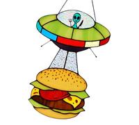 Ornamento ovni hangable, alienígena Sun Catcher - Ornamento manchado de hamburguesas acrílicas o UFO con cadena - Arte de pared divertido, decoración colorida interior para la sala de estar