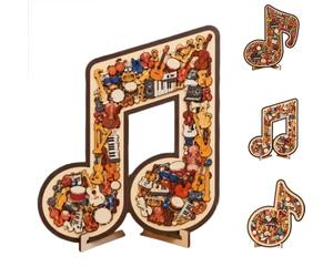 Ornamento Puzzle strumento Nota Musicale, Puzzle Musicale Musicale in Legno con espositore, scultura artistica 3D ad incastro in Legno e decorazioni per il Desktop Della Musica (C#)