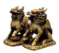 Ornamentos de Kirin Lucky Feng Shui Prevent Evil Guardian Town House Home Brass Craft Housewarming Regalo Decoración de Escritorio de Riqueza Enviar Manualidades exquisitas (1 par)