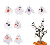 Ornamentos fantasmas, árboles decoraciones, 6,69 x 5,12 x 0,98 pulgadas, 8 piezas lindas Halloween ornamentos, decoración de la casa encantada para la granja de la yarda del patio trasero de la