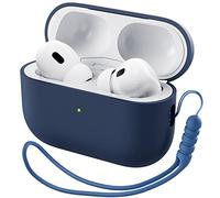 ORNARTO Compatible con AirPods Pro 2 (2022/2023), Funda Protectora de Silicona Líquida para AirPods Pro 2.ª Generación Case con Cordón, LED Frontal Visible,Azul tempestad