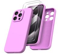 ORNARTO Funda Compatible con iPhone 15 Pro MAX 6,7" 2023,con 2 x Protector Pantalla,Silicona Liquida Carcasa Suave Protectora [Protección de Cámara],Antigolpes Anti-Arañazos Case,Taffy Rosa
