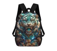 Ornate Teal And Gold Tiger Portrait Mochila Escolar Mochila De Día Mochila De Negocios Mochila Impermeable Para Libros Para Niños/Niñas/Adolescentes 17inch