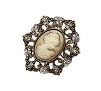 Ornate Vintage Styles Brooch Featuring Intricate Maiden Cameo Artwork In Shimmering Gold Finish Evening Event Brooch Elegant Lady Maiden Pin Set, talla única, como se describe