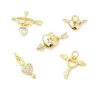 Ornazy 10 dijes de latón con diseño de Cupido de amor, micro pavé de circonita cúbica transparente, corazón, flecha, flecha, arco para hacer joyas y manualidades