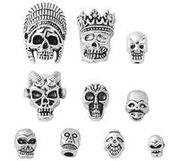 Ornazy 150 cuentas de corona de calavera de plata envejecida de 10 estilos para hacer joyas y proyectos de bricolaje