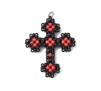 Ornazy 3 colgantes de cruz negra hechos a mano con cuentas religiosas de cristal con cuentas de semilla de Jesús, dijes de cruz para manualidades, joyas, collares, manualidades, suministros, Metal no
