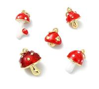 Ornazy 5 colgantes de latón esmaltados en 3D con diseño de hongos rojos para hacer joyas, aretes y decoración