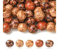 Ornazy 50 cuentas espaciadoras de madera con estampado de flores rústicas naturales para hacer joyas, collares, manualidades