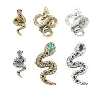 Ornazy 6 broches de solapa de estilo gótico con diseño de serpiente vintage con diamantes de imitación para joyería, accesorio de suéter