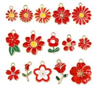 Ornazy 60 dijes esmaltados de flores de la serie roja mezclados con margaritas, rosas, cerezos, colgantes florales vintage para manualidades, suministros de fabricación de joyas, Metal no precioso