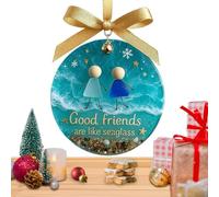 Ornement D'amitié - Pendentif En Verre De Mer | 7,62 Cm | Ornement De Sapin De Noël Souvenir Fait Main | Pour Sœurs, Partenaires, Club De Lecture, Voyages, Travail, Bureau, Porte, Fenêtre, Entrée