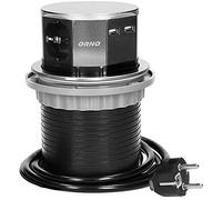 Orno AE-1381(GS) Enchufe Multiple Retractible con 3 Tomas + 2X USB 3650W MAX Ø 10 cm con Cable Schuko de 1,5 m Plateado