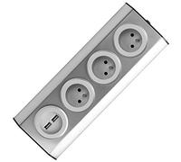 ORNO FS-3 3 Enchufes Cocina Montaje En Superficie de 45 ° 3680W Para Cocina, Oficina y Encimera, color plateado (3 veces sin cable + 2xUSB)