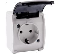 ORNO OE-7105(GS) - Toma de pared impermeable con válvula y conexión a tierra Schuko (blanco ahumado)