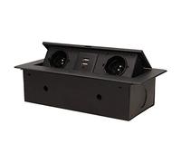 Orno - Regleta de enchufes retráctiles con 2 Tomas de 230 V + 2 Tomas USB, Color Negro