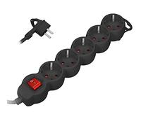 ORNO Regleta Enchufes 2P+Z (Schuko) con Interruptor, H05VV-F 3x1,0mm², Imax=10A, Enchufe Plano, Negro