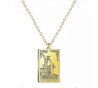 (Oro-1) Collar con colgante de etiqueta de tarot de acero inoxidable, estilo retro clásico, con etiqueta