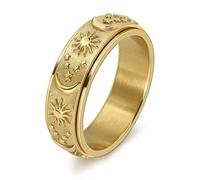 (Oro -10) Anillo giratorio de acero de titanio con diseño de estrella, luna y sol, unisex, estilo bohemio,