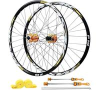 Oro,26inch,Ruedas De Bicicleta MTB 26 27.5, Ruedas De Bicicleta De Montaña 29, Freno De Disco 32H Y Bujes HG, Rueda Delantera 100X9mm / Rueda Trasera 135X10mm Compatible con 7-12 Velocidades
