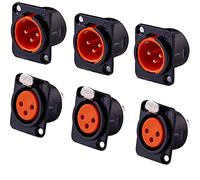 Oro 3 pines XLR macho + hembra, montaje en panel de metal para micrófono, conector tipo D, adaptador de conector tipo D, paquete de 6