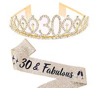 Oro 30años Cumpleaños de Corona Tiara de cristal, Banda de Satén 30 Fabulous 30th Fiesta de Cumpleaños para Mujeres mom Novia