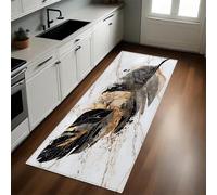 Oro Alfombra de Cocina 50 x 80 cm Textura de Pluma Similar al mármol Antideslizante y Lavable, Camino Multiusos Resistente al Desgaste, Antimanchas, Ideal para Bajo Fregadero y Fogones