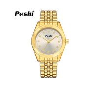 (oro blanco grande) POSHI Reloj de pareja de lujo de acero inoxidable para amantes Relojes de cuarzo