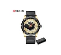 (oro - caja) Reloj para hombre Curren, relojes de pulsera casuales de cuero de primera marca para hombres,