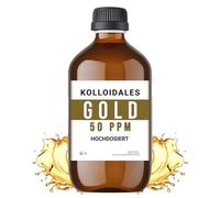 Oro coloidal 50 PPM - 500 ml de coloide dorado premium en botella de cristal ámbar con cierre de seguridad - Agua dorada monoatómica (Manna Colloidal Gold) - Calidad alemana