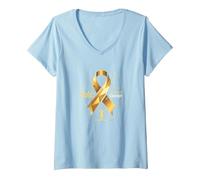 Oro de septiembre: Coraje de Conciencia sobre el cáncer Infantil Camiseta Cuello V, Mujer, Azul Bebé, M