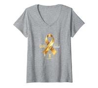 Oro de septiembre: Coraje de Conciencia sobre el cáncer Infantil Camiseta Cuello V, Mujer, Gris Jaspeado, S