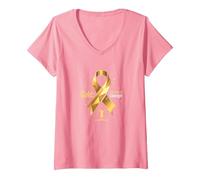 Oro de septiembre: Coraje de Conciencia sobre el cáncer Infantil Camiseta Cuello V, Mujer, Rosado, S