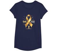 Oro de septiembre: Coraje de Conciencia sobre el cáncer Infantil Camiseta, Niñas, Azul Marino, Mediano