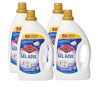 Oro Detergente líquido para lavadora - Jabón Gel Azul 2,5 litros - 200 lavados - Pack de 4 unidades - Gran poder antimanchas - Jabón 100% natural