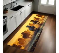 Oro Felpudo Pasillo 40 x 120 cm Atardecer en la Playa y Manada de Caballos Antideslizante Alfombra de Corredor Suave para Cocina, Entrada y Decoración del Hogar