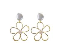 Oro flor Pendientes para las mujeres declaración hueco grande floral perla cuelgan partido moda joyería regalo