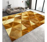Oro Geométrico Alfombra Salon Grande Lavable en Lavadora, Abstracto Alfombra Pelo Corto Imitación Cachemira Abstracta Antideslizante para Dormitorio 50x80 cm D-287