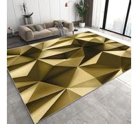 Oro Geométrico Poligonal Alfombra Salon Grande Lavable en Lavadora, Moderno Abstracto Alfombra Pelo Corto Imitación Cachemira Abstracta Antideslizante para Dormitorio 50x80 cm D-329