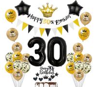 Oro Globo 30 años cumpleaños Hombre Mujer decoración,Decoración de la torta de oro 30 años cumpleaños Mujer Hombre,Decoración de la fiesta de oro negro