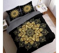Oro Juego de Funda nórdica Cama 105 Mandala geométrico Funda edredón Reversible 180x220 cm Microfibra Suave Set de Ropa de Cama 3 Piezas para Cama Individual o de Matrimonio