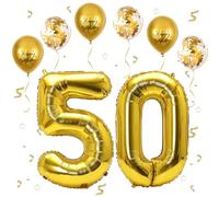 Oro Número 50 Globos - 40 Pulgadas Papel Aluminio Grande Número 0 y 5, Helio Para Cumpleaños, Fiesta Aniversario de Hombres y Mujeres (Nummer 50)