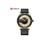 (Oro) Reloj para hombre Curren, relojes de pulsera casuales de cuero de primera marca para hombres,