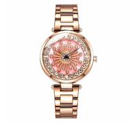 (Oro rojo) 1017 Reloj para dama All Over The Sky Star Reloj giratorio de 360 grados Correa de acero